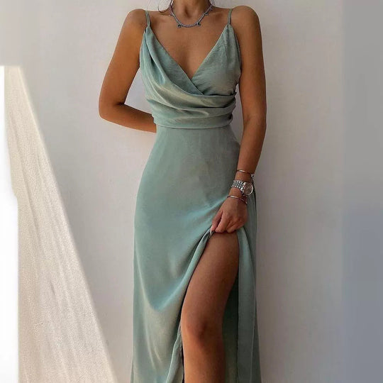 Damen Elegantes Maxikleid mit schickem Wickelausschnitt und verführerischem Schlitz