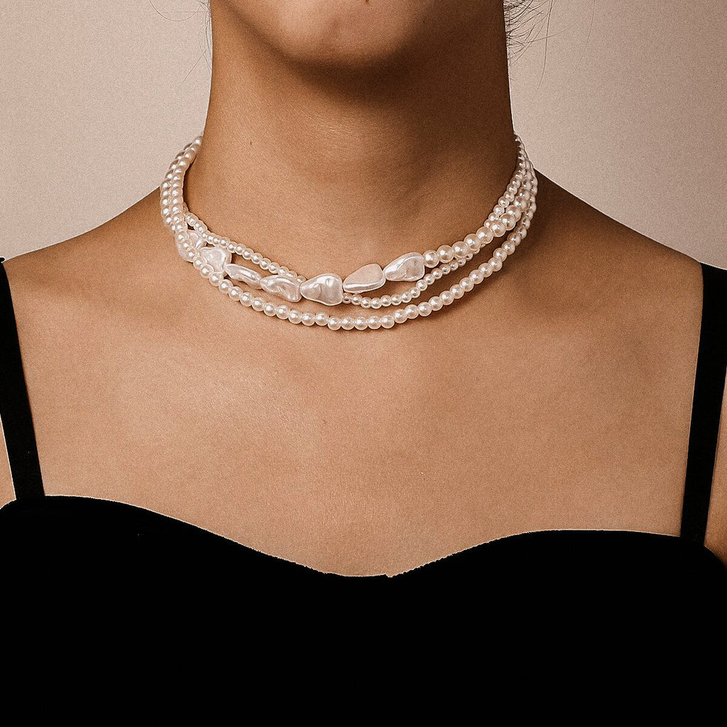 Damen Perlenhalskette mit feinen Gliederketten Shop Nory