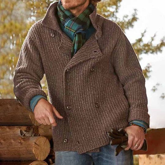 Herren Doppelreihiger Grobstrick-Cardigan mit Schalkragen und Rippenstruktur Shop Nory