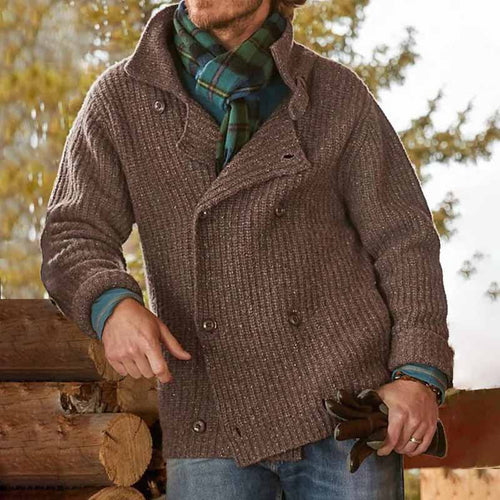 Herren Doppelreihiger Grobstrick-Cardigan mit Schalkragen und Rippenstruktur Shop Nory