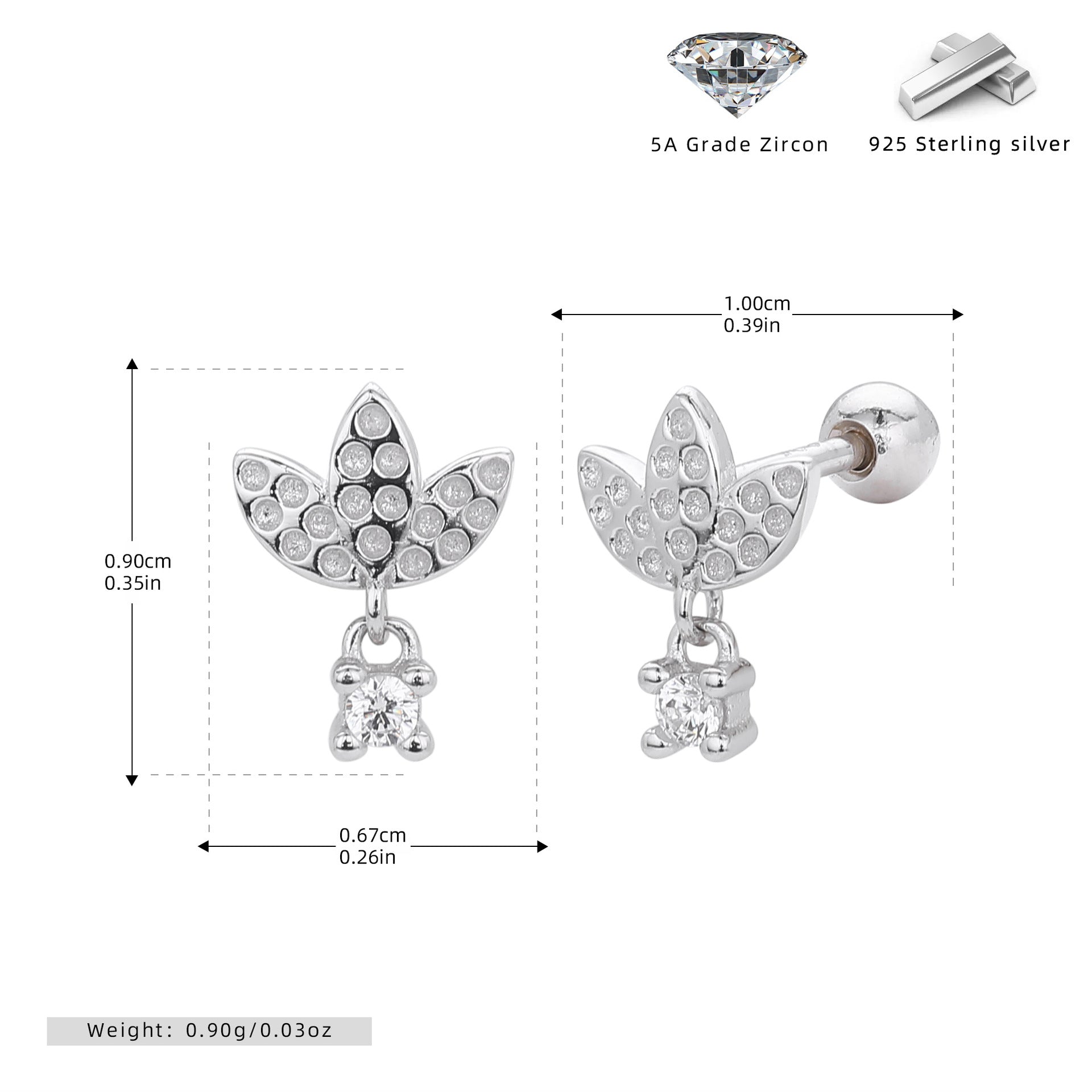Damen Ohrstecker mit luxuriösem Blattdesign aus 925 Sterling Silber Shop Nory