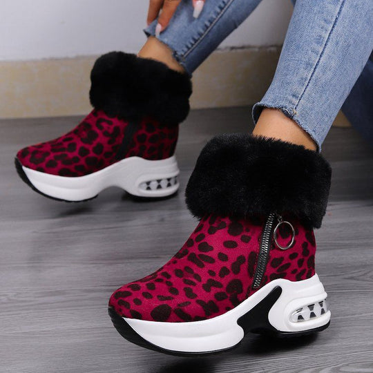 Damen Keilabsatz-Sneaker-Stiefelette mit Teddy-Kragen und Reißverschluss Shop Nory