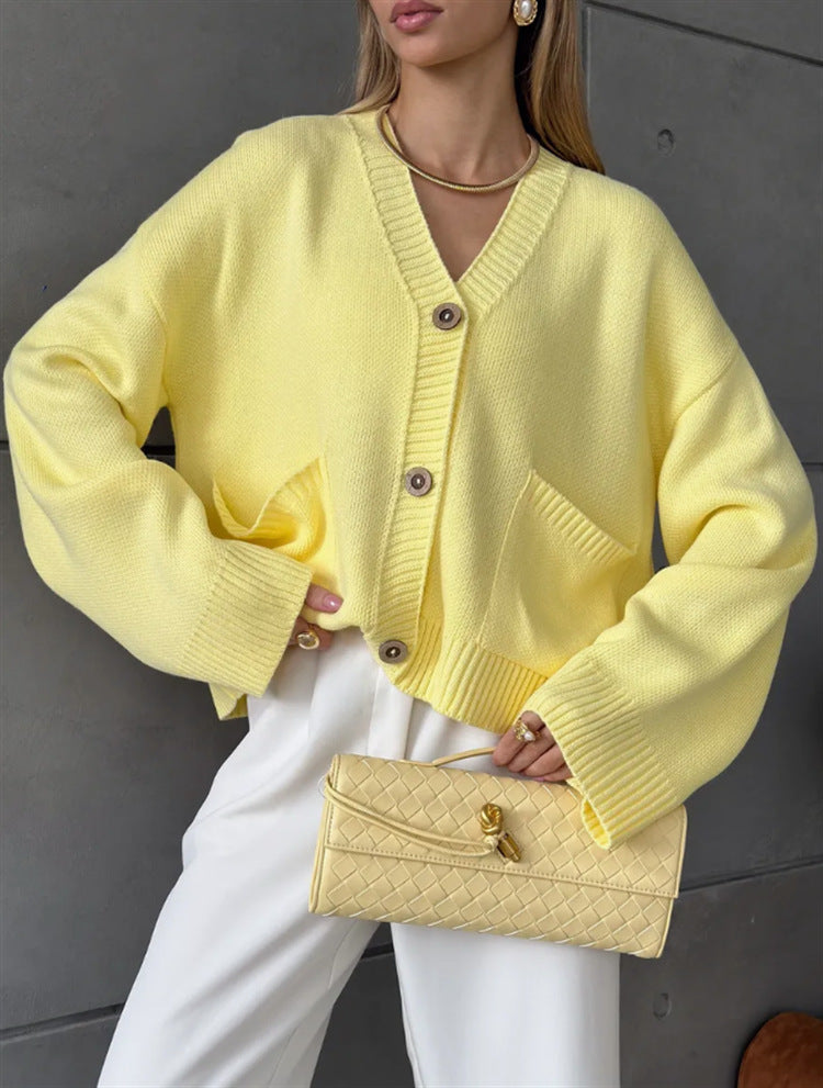 Damen Grobstrukturierter Cardigan mit praktischen Taschen Shopnory