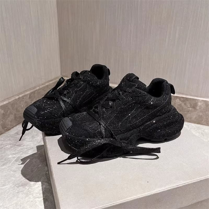 Damen Chunky Plateau-Sneaker mit gewellter Profilsohle und glitzernder Mesh-Optik Shop Nory