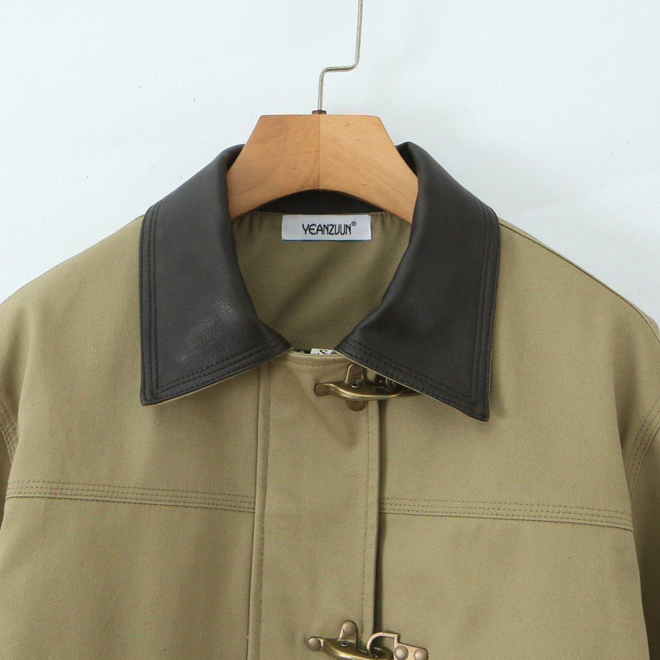 Damen Kurzjacke mit Knebelverschlüssen und kontrastierendem Hemdkragen Shop Nory