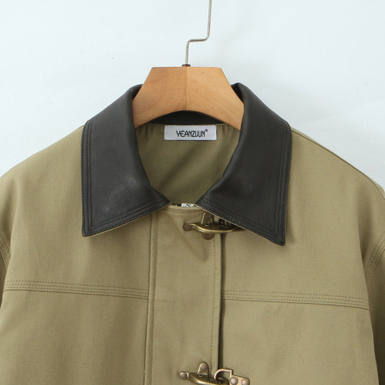 Damen Kurzjacke mit Knebelverschlüssen und kontrastierendem Hemdkragen Shop Nory
