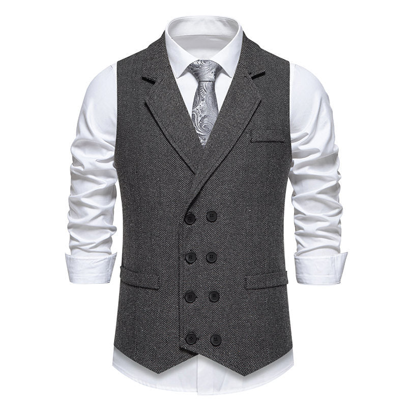 Herren elegante Herringbone-Weste mit doppelter Knopfleiste