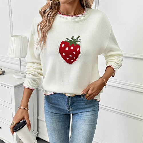Damen Verspielter Pullover mit Erdbeer-Motiv Shop Nory