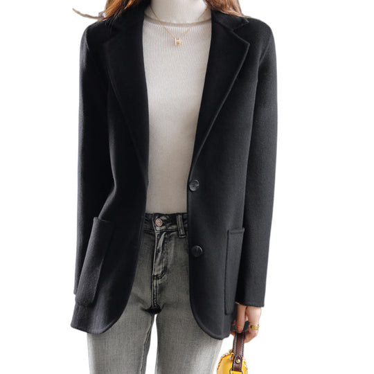 Damen eleganter Wollblazer mit klassischen Revers und strukturiertem Schnitt