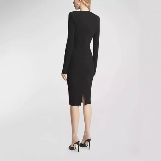 Damen Figurbetontes Midikleid mit Rundhalsausschnitt und langen Ärmeln Shop Nory