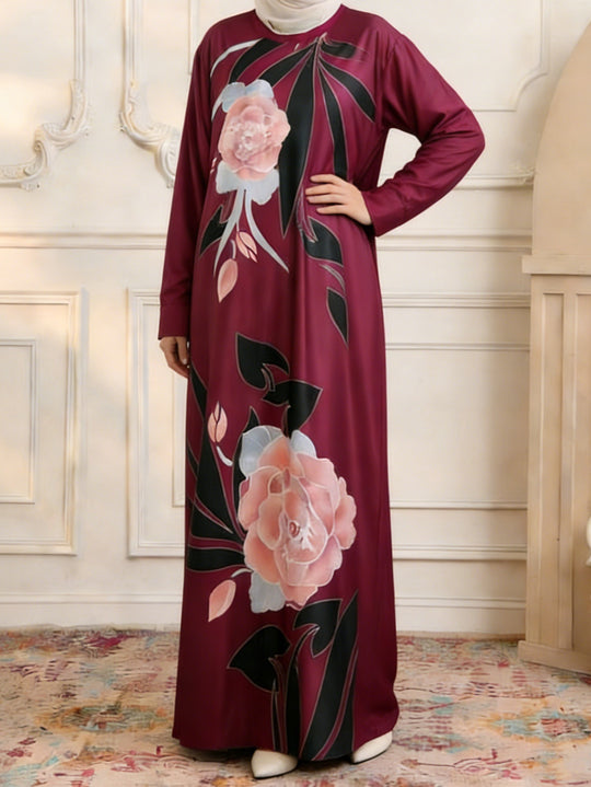 Damen Maxikleid im Kaftan-Stil mit handbemaltem Blumenprint Shop Nory
