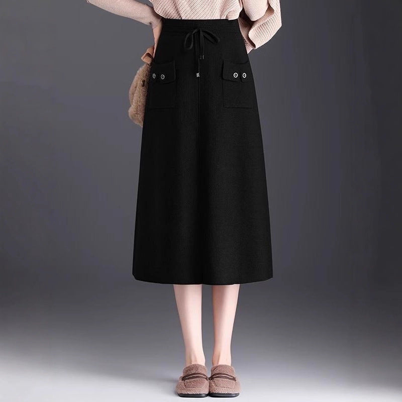 Damen Modischer Maxirock mit Taschen und Bindegürtel Shop Nory
