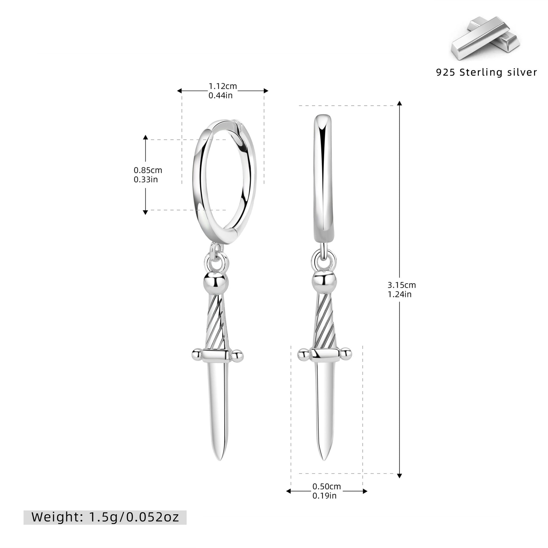 Damen Ohrhänger mit elegantem Schwertanhänger aus hochwertigem 925 Sterling Silber Shop Nory