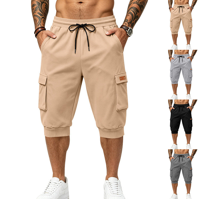 Herren Dreiviertel-Sweat-Cargo mit elastischem Bund, Kordelzug und Mehrfachtaschen Shop Nory