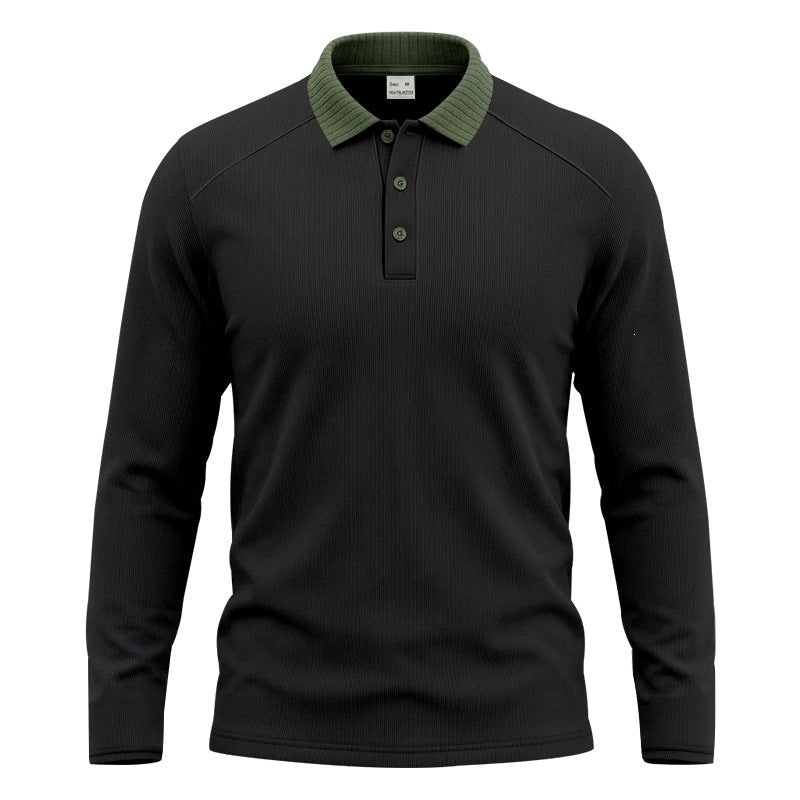 Herren Langarm-Polo aus feinem Rippstrick mit Kontrastkragen und Knopfleiste Shop Nory
