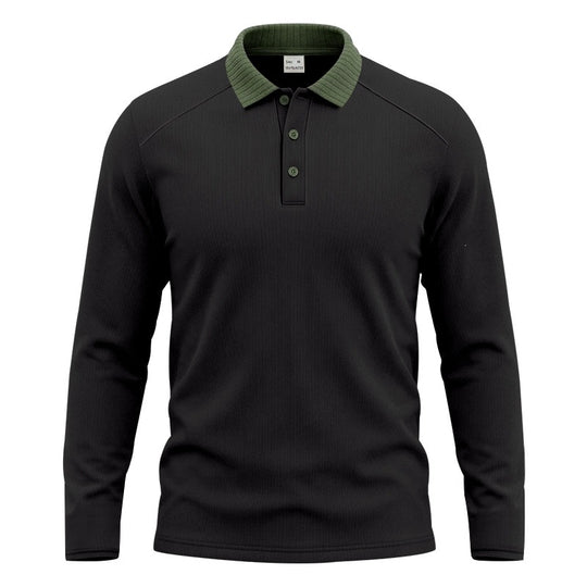 Herren Langarm-Polo aus feinem Rippstrick mit Kontrastkragen und Knopfleiste Shop Nory