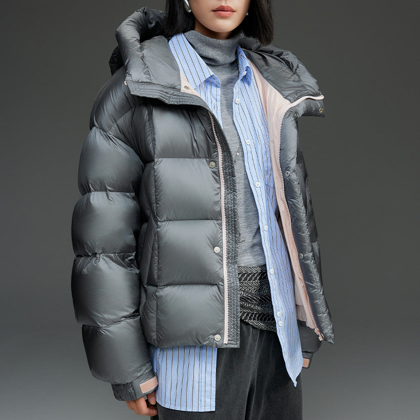 Damen Kurze Boxy‑Steppjacke mit Oversize‑Ärmeln, hohem Thermokragen und Kapuze Shop Nory