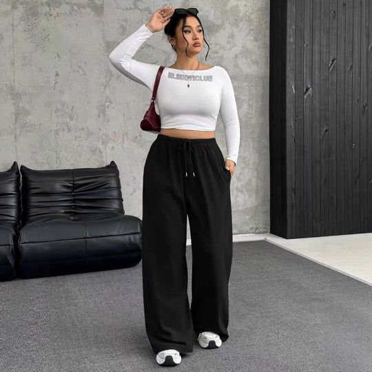 Damen High-Waist weite Beinform Jogginghose Shop Nory