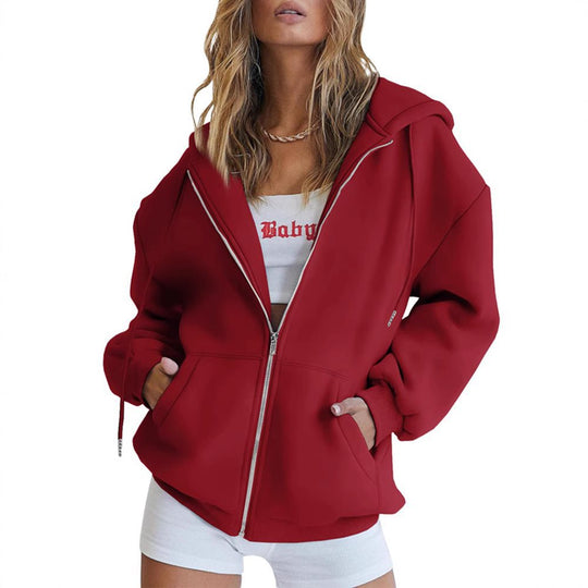 Damen Fleece-Zipjacke im Oversize-Stil mit Kapuze, Kängurutaschen und elastischem Saum Shop Nory