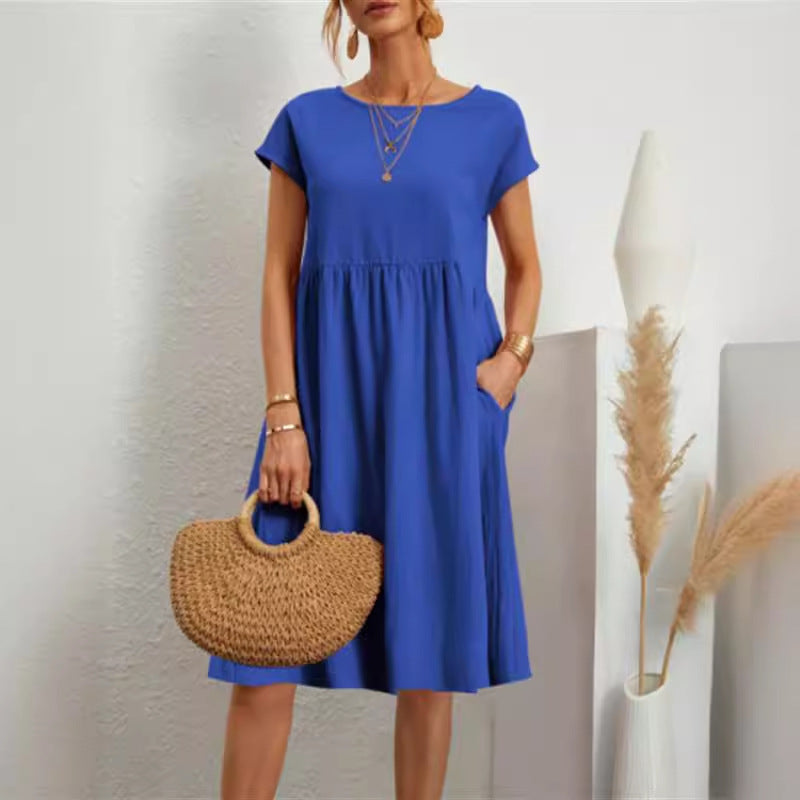 Damen Freizeitleinenkleid mit leichtem Schnitt und Taschen