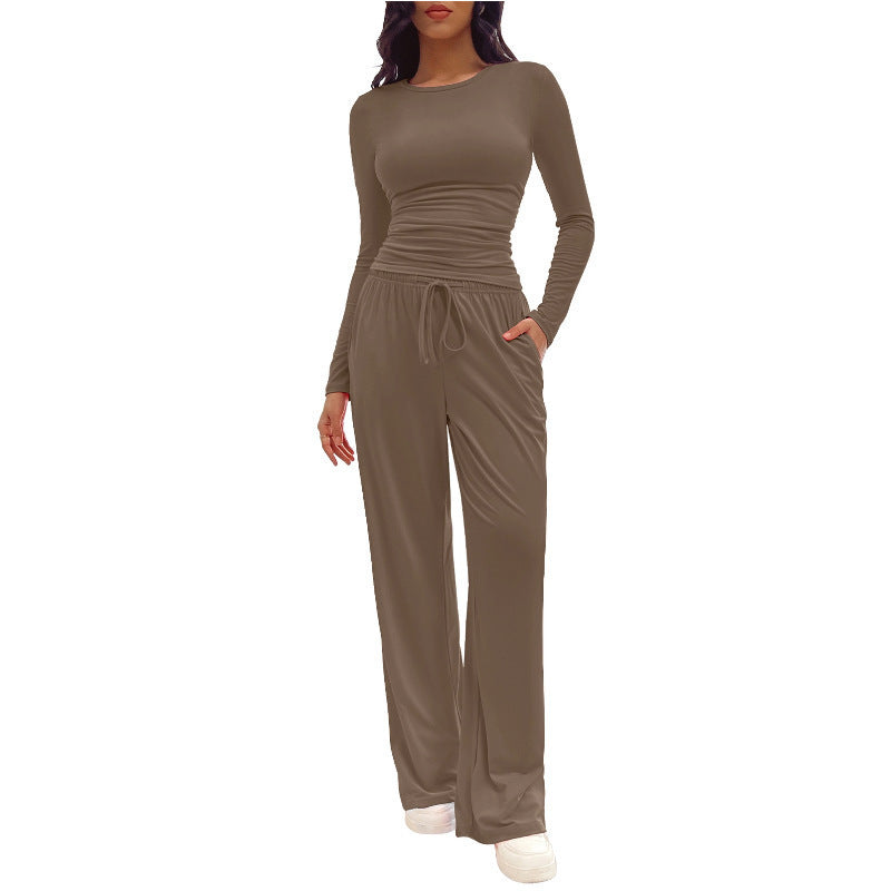 Damen Bequemes Lounge-Set mit langärmligem Oberteil und weit geschnittenen Hosen Shopnory