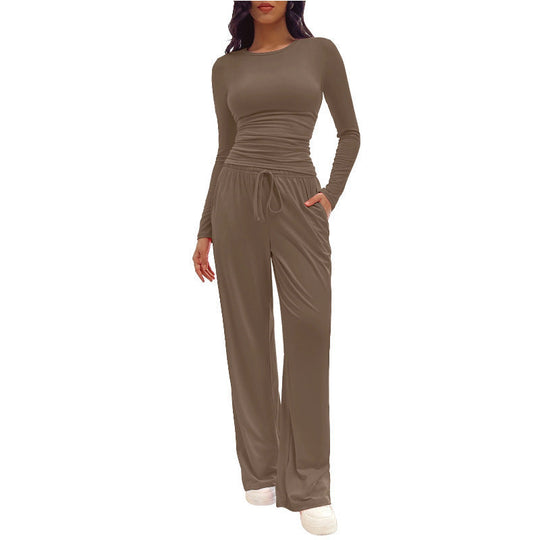 Damen Bequemes Lounge-Set mit langärmligem Oberteil und weit geschnittenen Hosen Shopnory