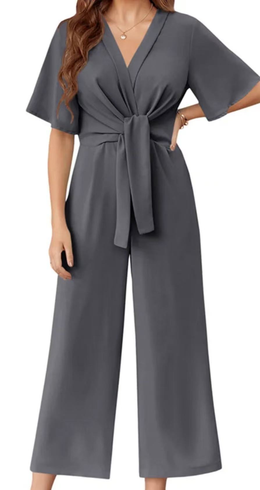 Damen Jumpsuit mit Taillenknoten und weitem Bein