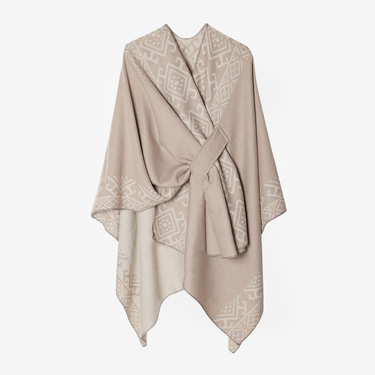 Damen Reversibler Wollmix-Cape mit Bindeschlaufe und feinem Jacquardmuster Shop Nory