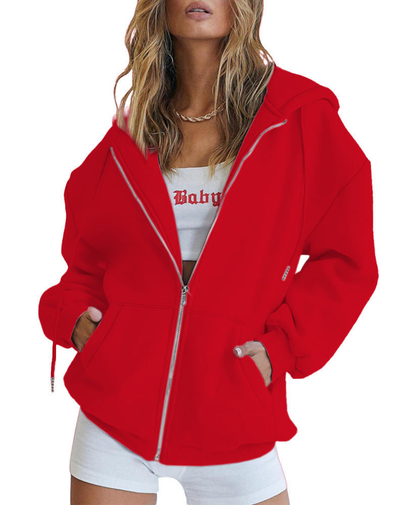 Damen Oversized Kapuzenjacke mit Reißverschluss