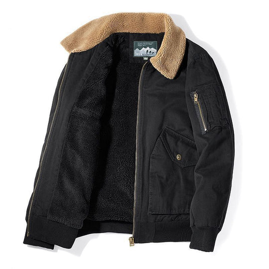 Herren Canvas-Fliegerblouson mit Sherpa-Innenfutter, Teddykragen und Utility‑Taschen Shop Nory