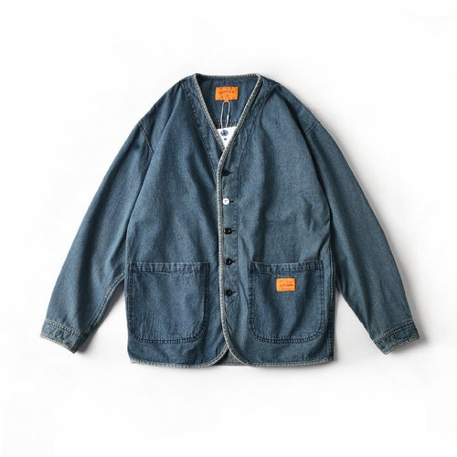 Herren Denim-Chorejacke im Worker-Look mit V-Ausschnitt und aufgesetzten Taschen Shop Nory