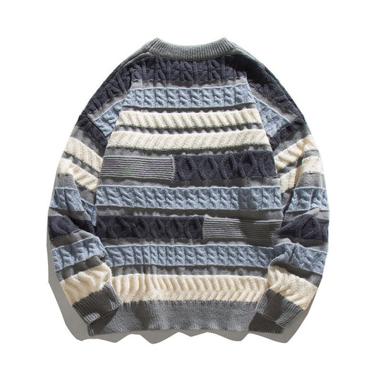 Unisex Oversize Strickpullover mit Patchwork‑Zopfmuster und Rundhalsausschnitt Shop Nory