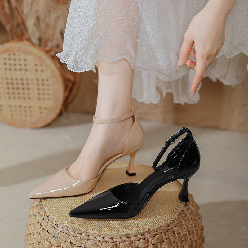 Damen elegante Stiletto-Pumps mit verstellbarem Riemen und glänzender Oberfläche