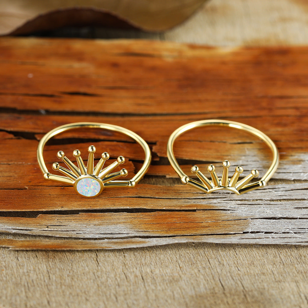 Damen Ring mit kunstvollem Sonnen-Design und schimmerndem Opal Shop Nory