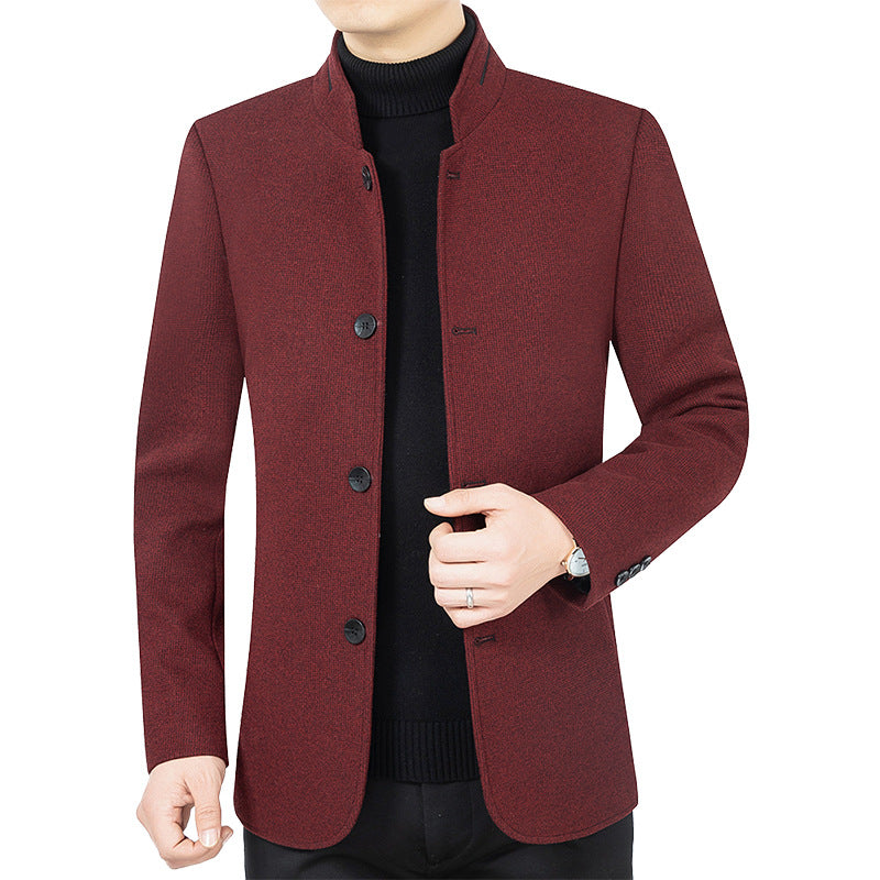 Herren Moderner taillierter Mantel mit Stehkragen und Knopfleiste aus Wollmix Shop Nory