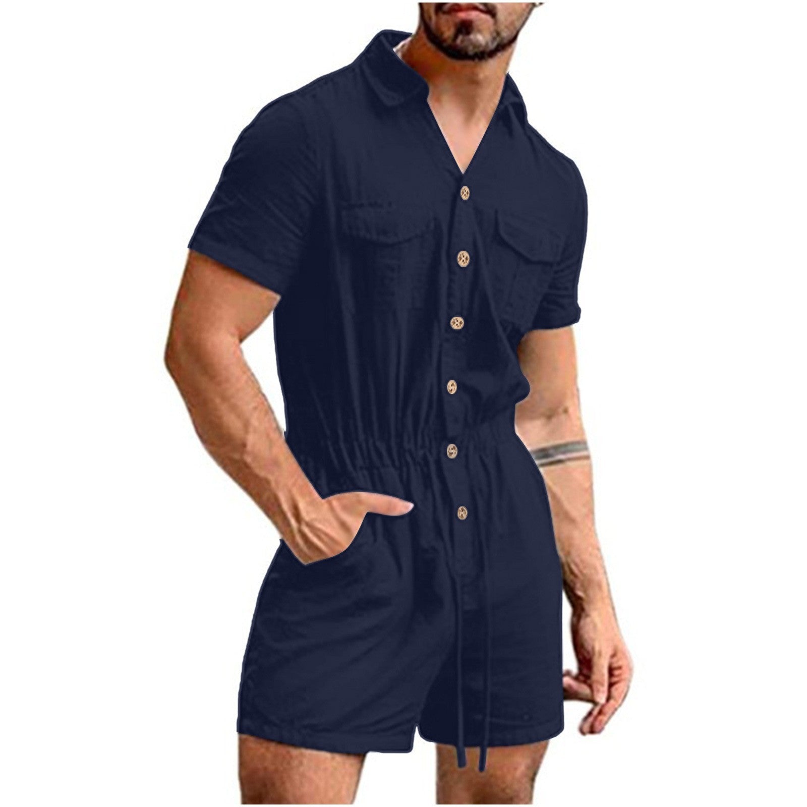 Herren Kurzoverall mit lShopnoryhaftem Blumenmuster Shopnory