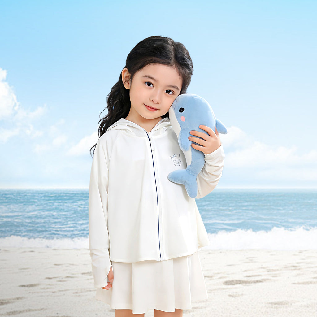 Damen nan leichte Kinder-Sonnenjacke mit Kapuze, atmungsaktivem Material und UV-Schutz  Shopnory