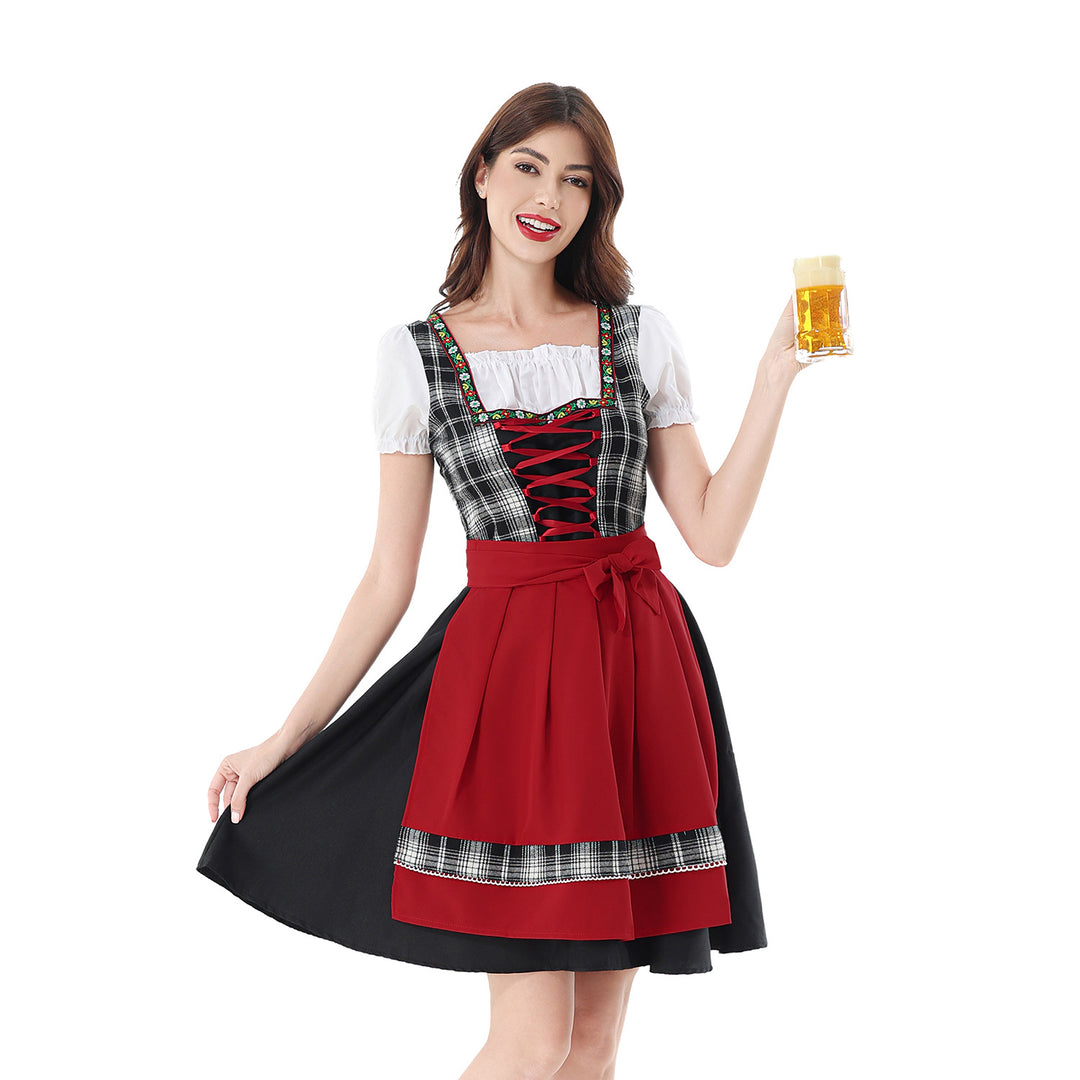 Damen nan traditionelles Dirndlkleid mit Karo-Mieder und gesteppter Schürze Shop Nory