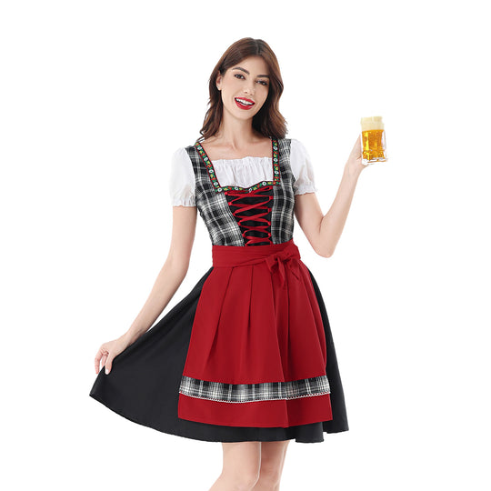 Damen nan traditionelles Dirndlkleid mit Karo-Mieder und gesteppter Schürze Shop Nory