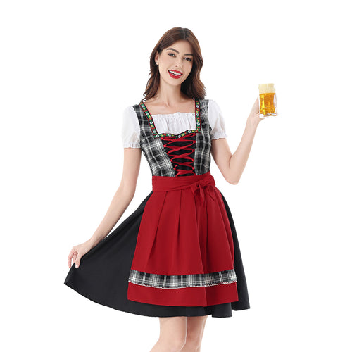 Damen nan traditionelles Dirndlkleid mit Karo-Mieder und gesteppter Schürze Shop Nory
