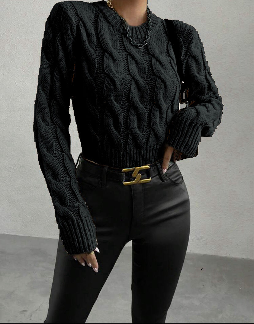 Damen Feiner Zopf‑Strickpullover mit Rundhals und gerippten Bündchen Shop Nory