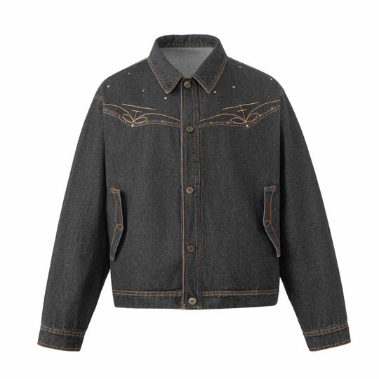 Unisex Boxy-Jeansblouson mit Sternstickerei und Ziernieten Shop Nory
