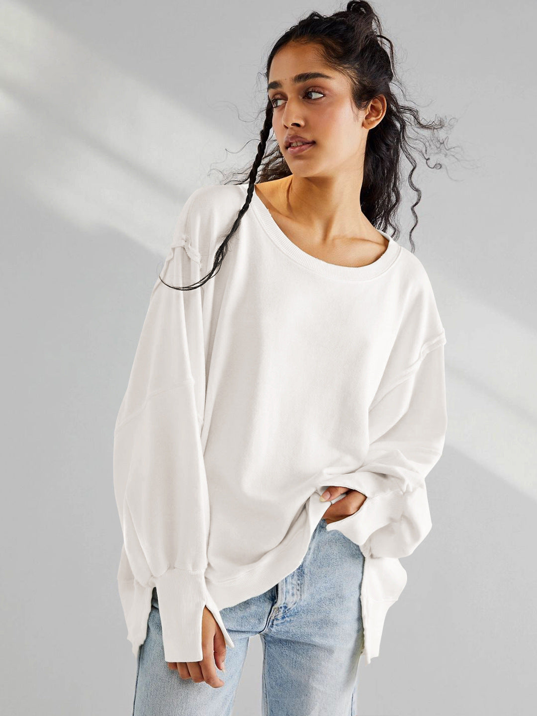 Damen Oversized Sweatshirt mit kreativem Saumdesign