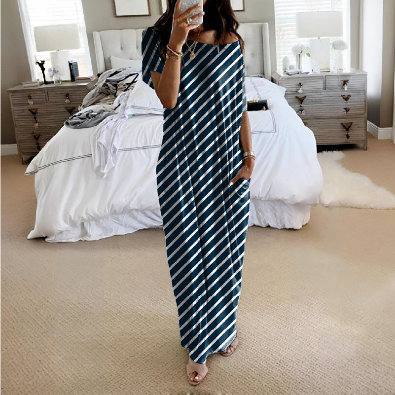 Damen Lockere Maxikleid mit Animal-Print und Seitentaschen