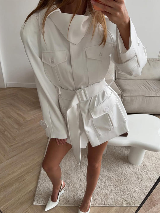 Damen Kurzblusenkleid mit Taillengürtel und aufgesetzten Pattentaschen Shop Nory