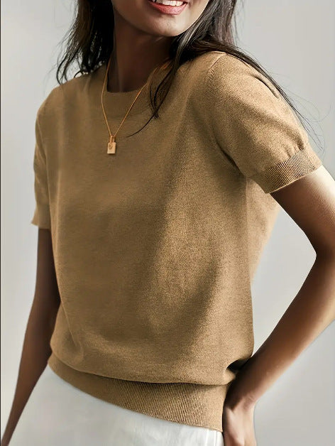 Damen Feinstrickpullover mit Kurzarmiger Silhouette und Weich Fließendem Material