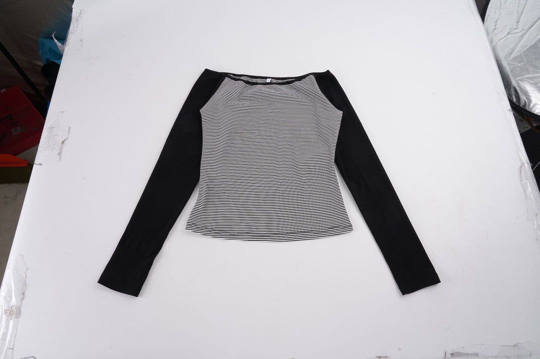 Damen nan figurnahes Raglan-Langarmshirt mit feinem Streifenjersey, schmaler Taille und elastischem Stretchmaterial Shop Nory
