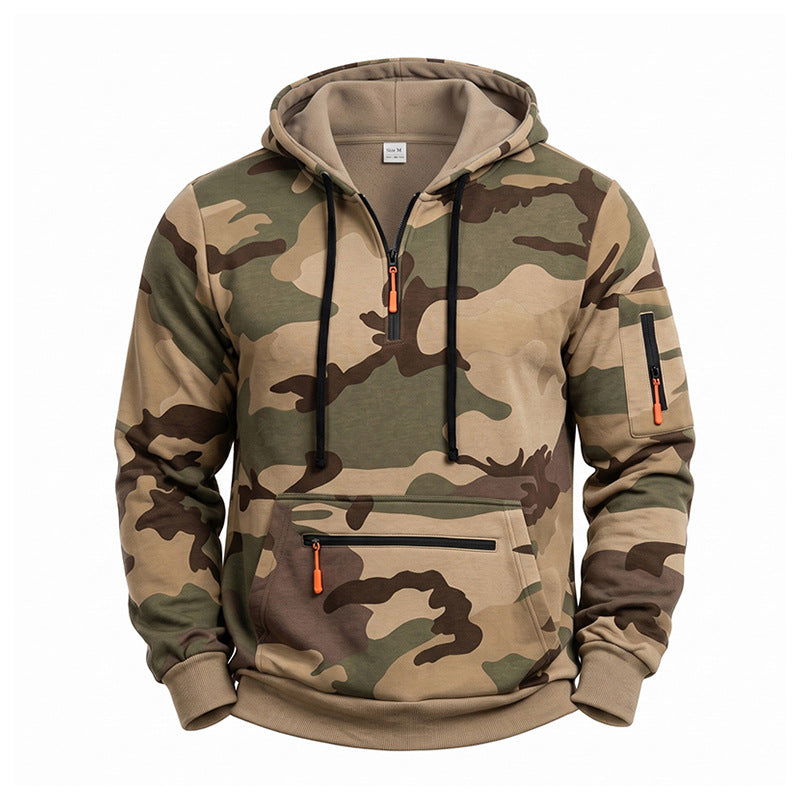Herren Kapuzenpullover Camouflage mit Fleecefutter, Halbzip und Reißverschlusstaschen Shop Nory