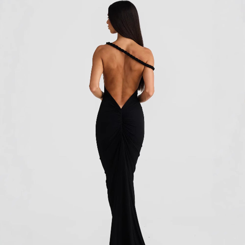 Damen figurbetontes Abendkleid mit elegantem Halterdesign und schwingendem Saum Shopnory