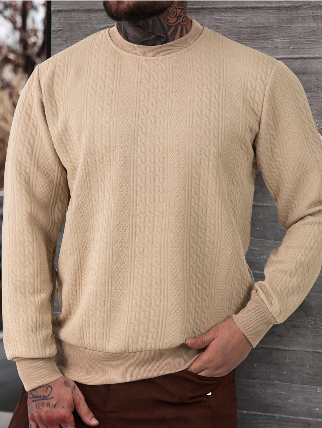 Herren texturiertes Rundhals-Sweatshirt mit feiner Waffelstruktur und gerippten Bündchen Shop Nory